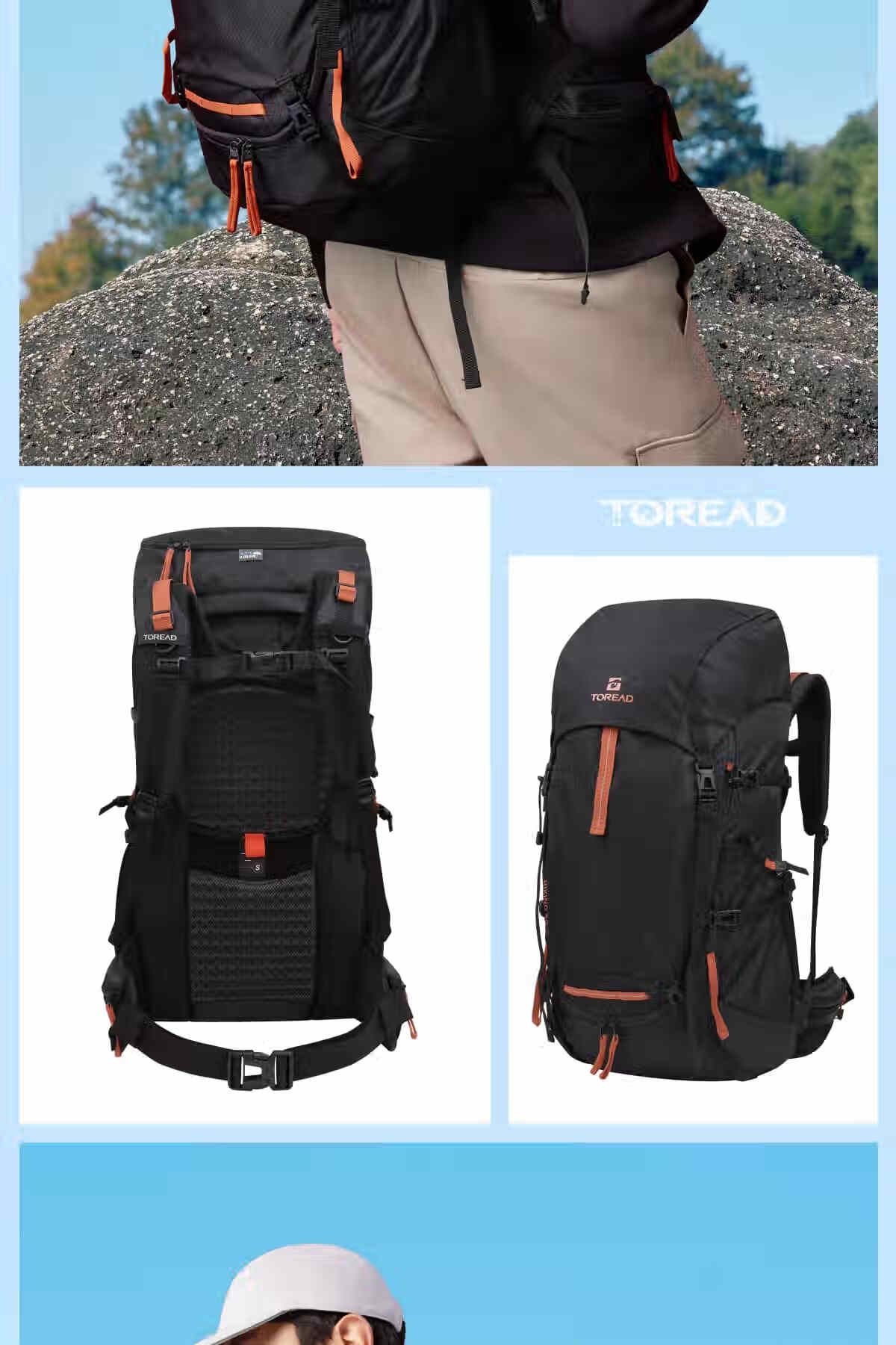 TOREAD Hiking Backpack, Outdoor Trekking Professional Rucksack, 50L Large Capacity, Waterproof Breathable Long-Distance Travel Bag, Black 15