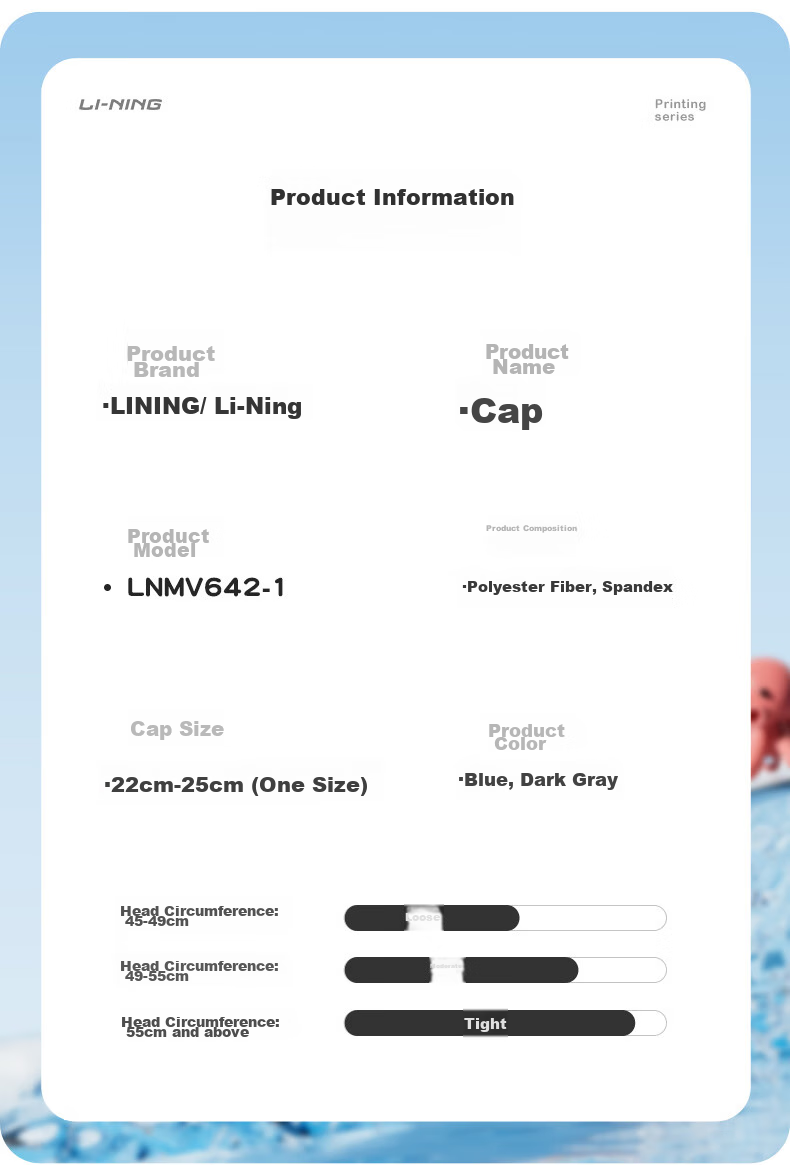 Li-Ning Children's Swimming Cap with Printed Design, Comfortable Swim Cap for Boys And Girls, Model 6421, Blue Color 8