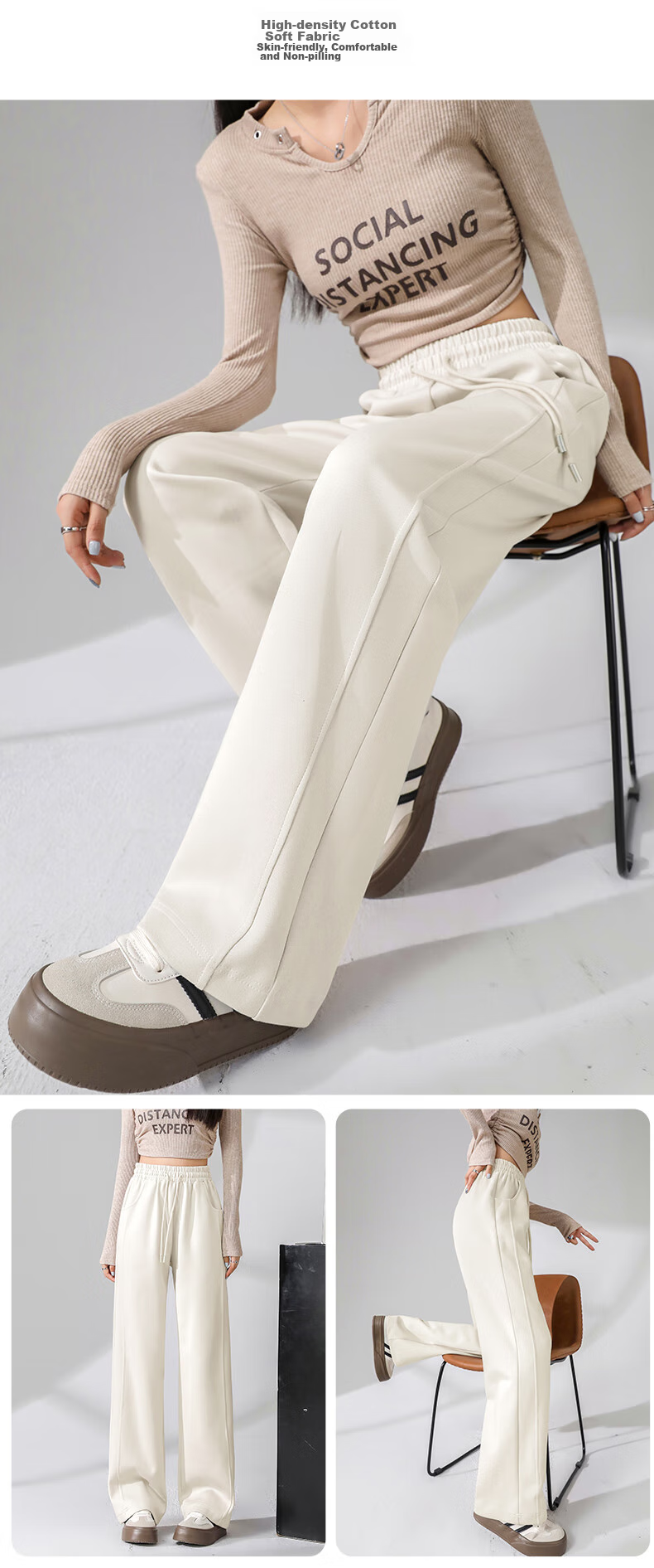 Baleno Fashion Patchwork Straight-Leg Pants for Women, New Spring 2026 High-Waisted Draping Slimming Comfortable Versatile Casual Trousers 16