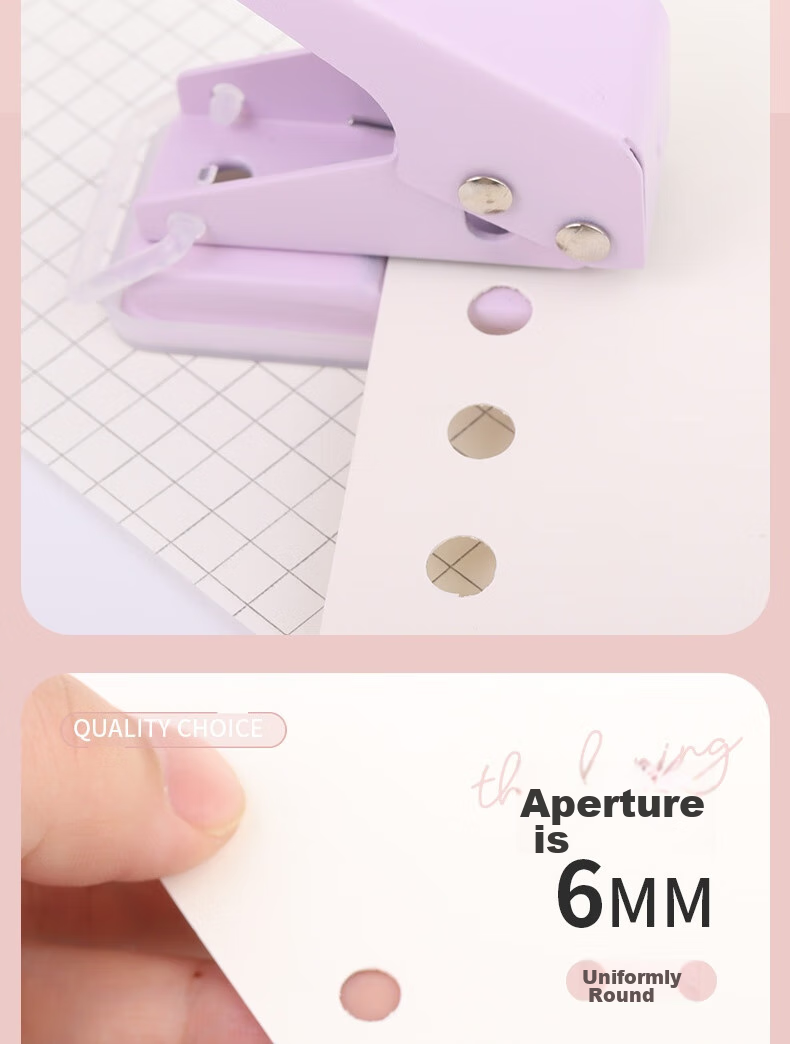 Touch Fish, Hole Puncher, Macaron Mini Single-Hole Circular Ring Dry Cute Student Stationery Office Loose-Leaf Puncher, Pink 2