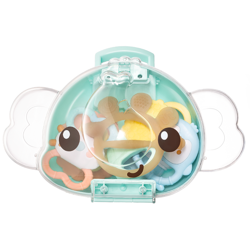 Auby Infant Toys Newborn Supplies 0-6 Months Soothing Anti-Thumb Rattle Silicone Teether 6-Piece Storage Box