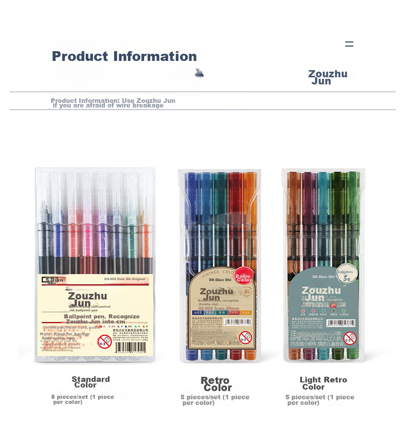 Dianshi Colorful Rollerball Pen, 0.5mm Full Needle Tube, Student Signature Pen, Ink Pen, Ballpoint Pen, 904 Ballpoint, Vintage Color, Multiple Colors, Quick-Drying, 5 Pens Per Box 16