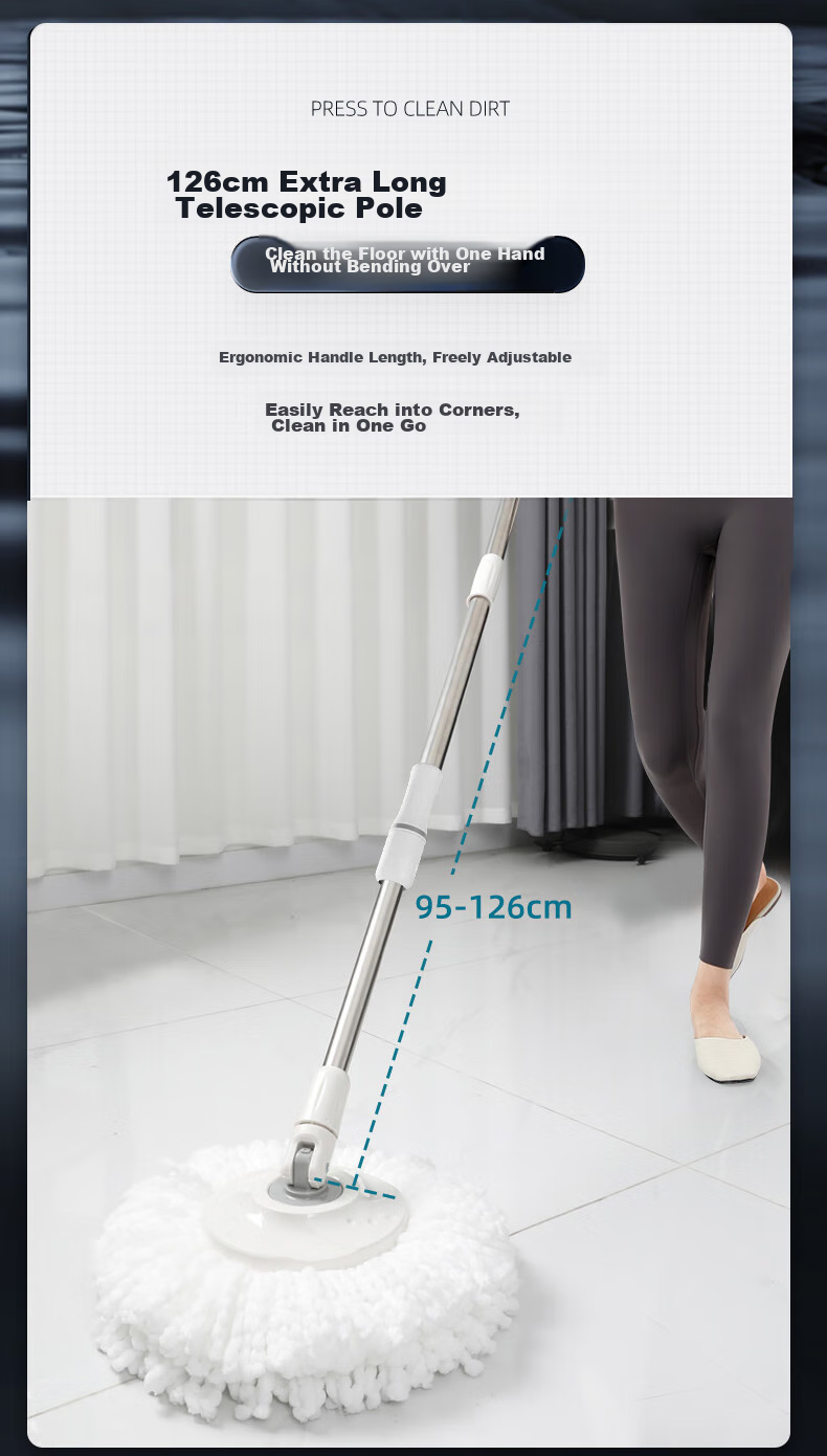 Good Wife 38cm Spin Mop with 2 Mop Heads, Dual-Drive Hydraulic Rod, Effort-Saving, Hands-Free Wet and Dry Cleaning 15