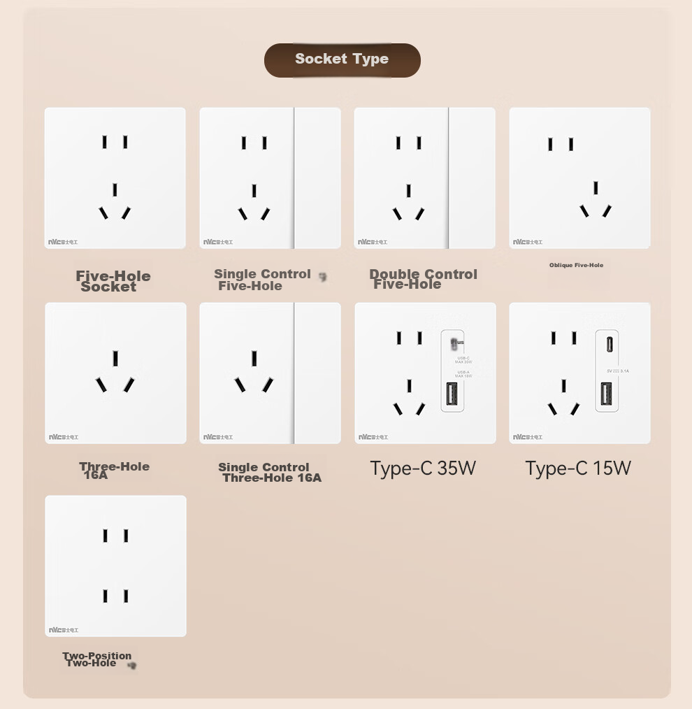 NVCleishidiangong Ultra-Thin Switch Socket, 10A Slanted Five-Hole Socket Bulk Pack, Ten-Socket Set, N29 White 2