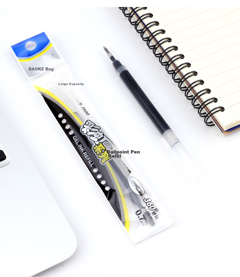 BAOKE PS1800, 0.7mm Large Capacity Gel Pen Refills, Ink Pen Refills for Signature Pens, Bullet Tip, Black, 12 Pieces/box 3