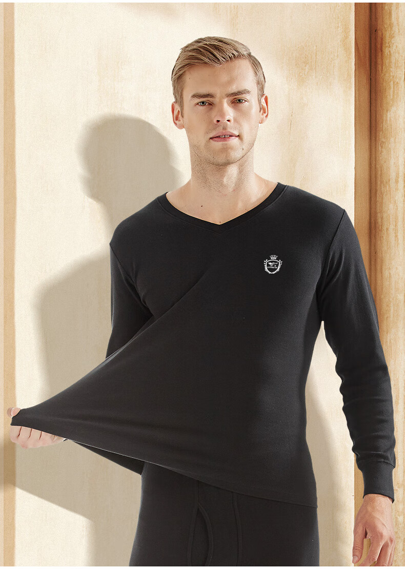 SEPTWOLVES [Antibacterial] Men's Autumn And Winter Undershirt, Pure Cotton Thermal Top, Men's Warm Underwear, All-Cotton V-Neck Cotton Sweater 18