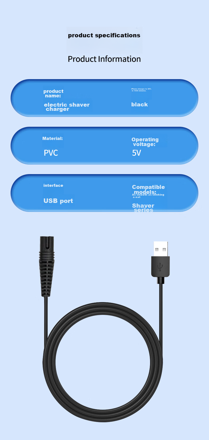 Trendsetter Compatible Charging Cable for Braun Shavers S9/S8/S7/S6/S5/S3/2675/2775/4745/5497/720/9566 Razor Charger Power Cord Accessory 7