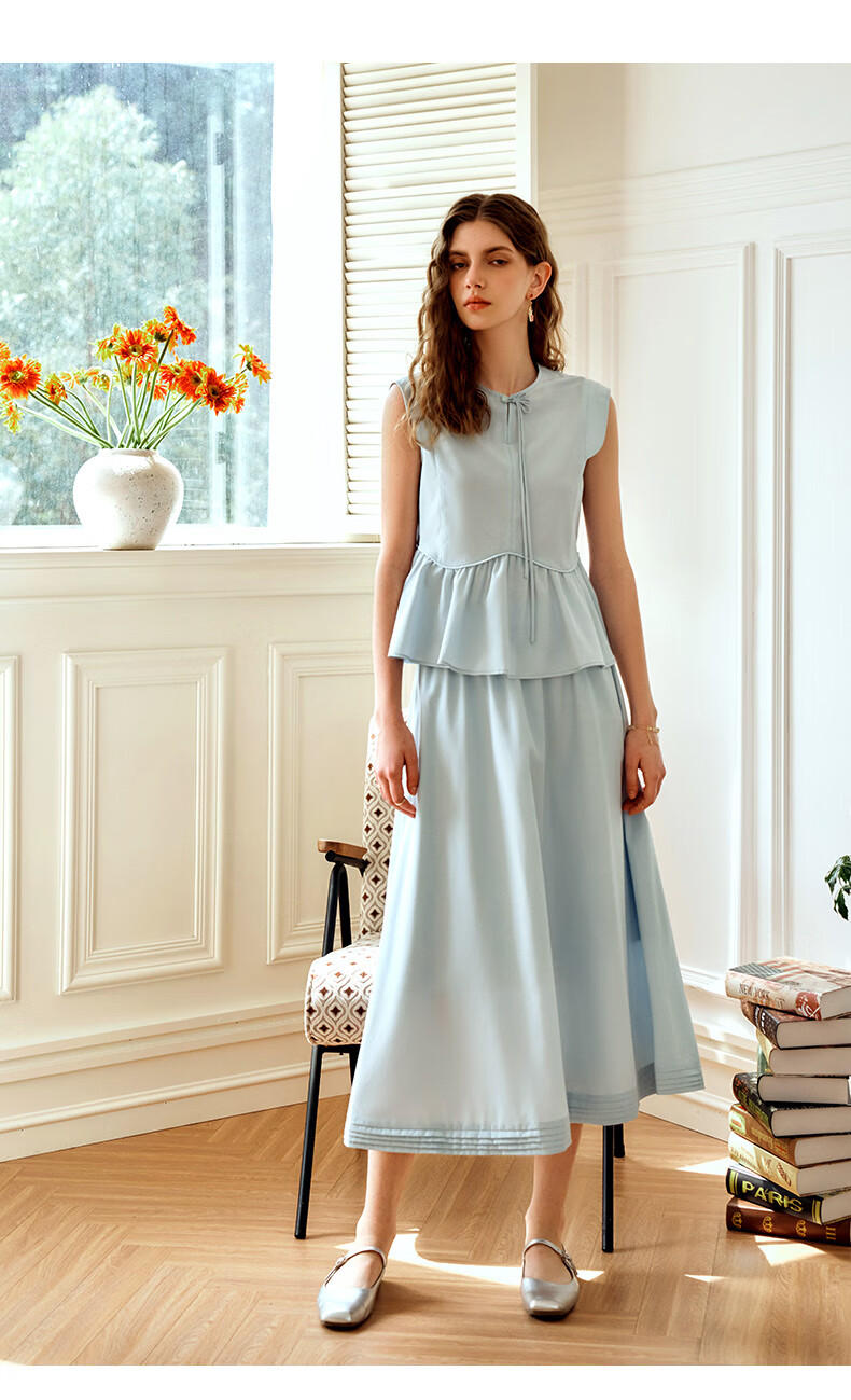 Olrain Elegant Sleeveless Workwear Set - Top and Skirt Two-Piece Summer Women's Outfit Light Blue M 24