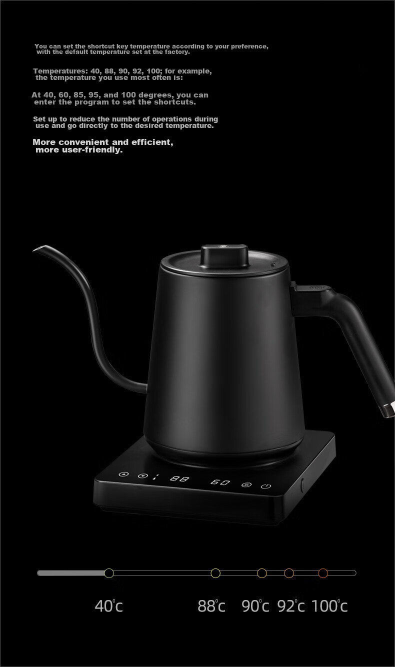 Hero Unnamed Hand-Pressed Coffee Maker with Temperature Control, Fine-Mouthed Kettle, Electric Kettle for Brewing Tea, Temperature-Controlled Electric Pour-Over Kettle, Black 4
