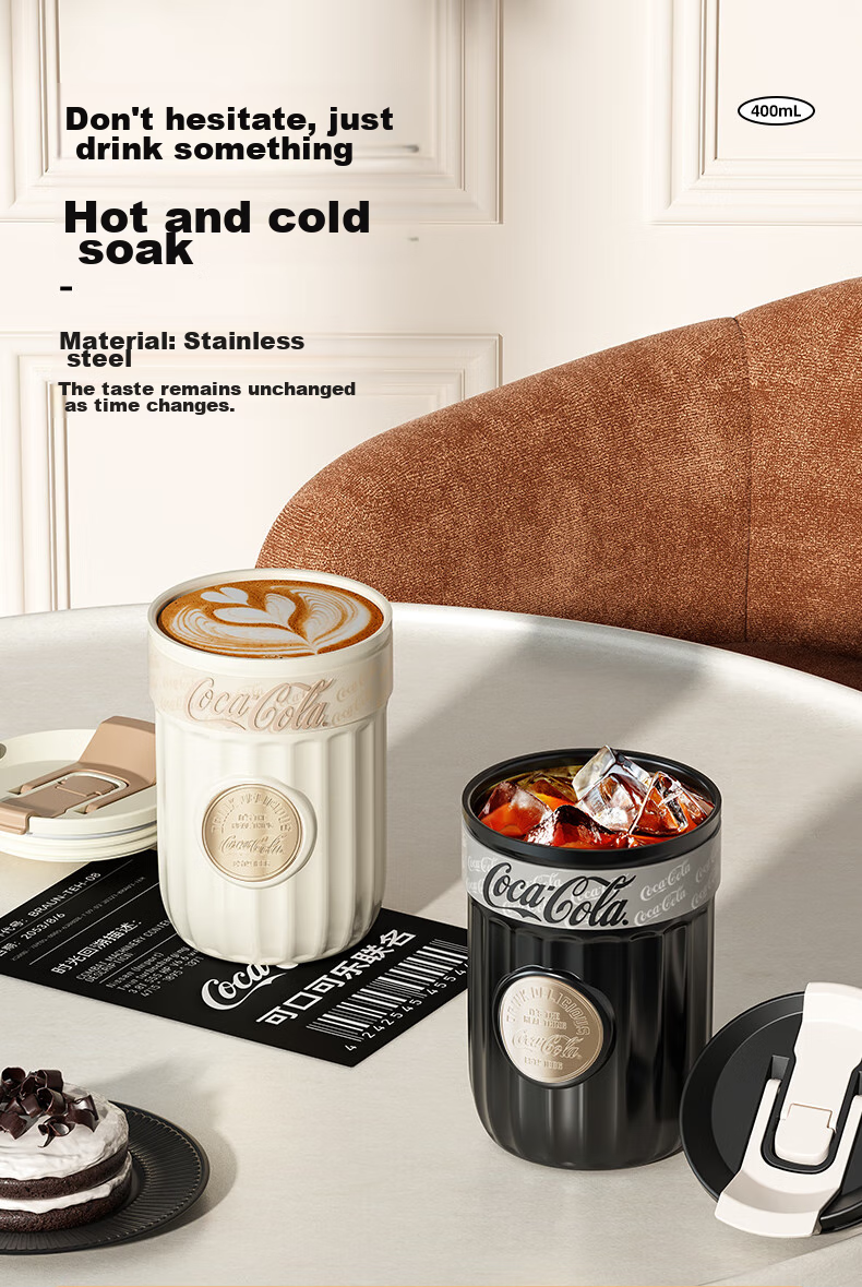 Germ Coca-Cola Dual-Use Insulated Cup with Straw, Water Bottle, Coffee Mug, Large Capacity Student Cup, 400ML, Snow White 10