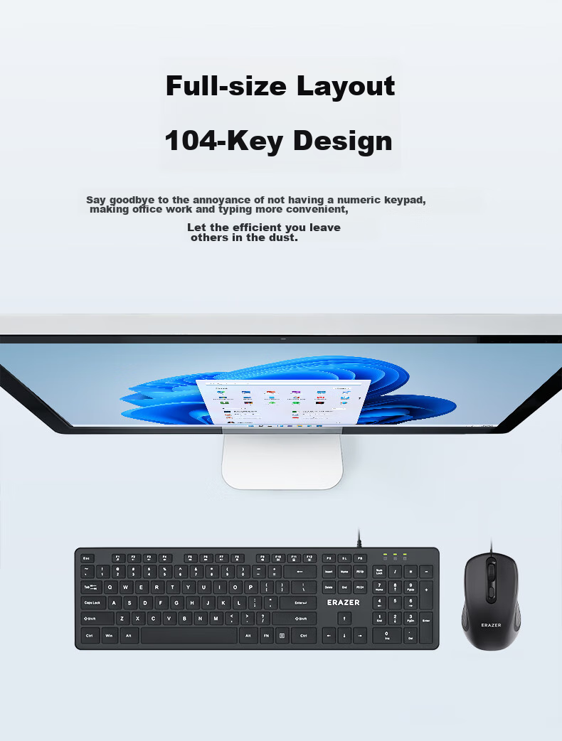 Lenovo Invests in Brand Yinengzhe Wired Keyboard And Mouse Set with Mouse Pad, Full-Size Splash-Resistant, Business Office Desktop/Little New Compatible Black KM301 6