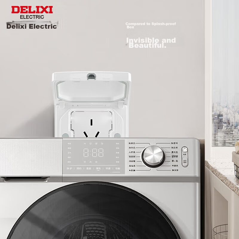 DELIXI Switch Socket, 86-Type Recessed Socket, Built-In Hidden Socket for Refrigerator, Waterproof, Space Gray, 10A, Five-Hole