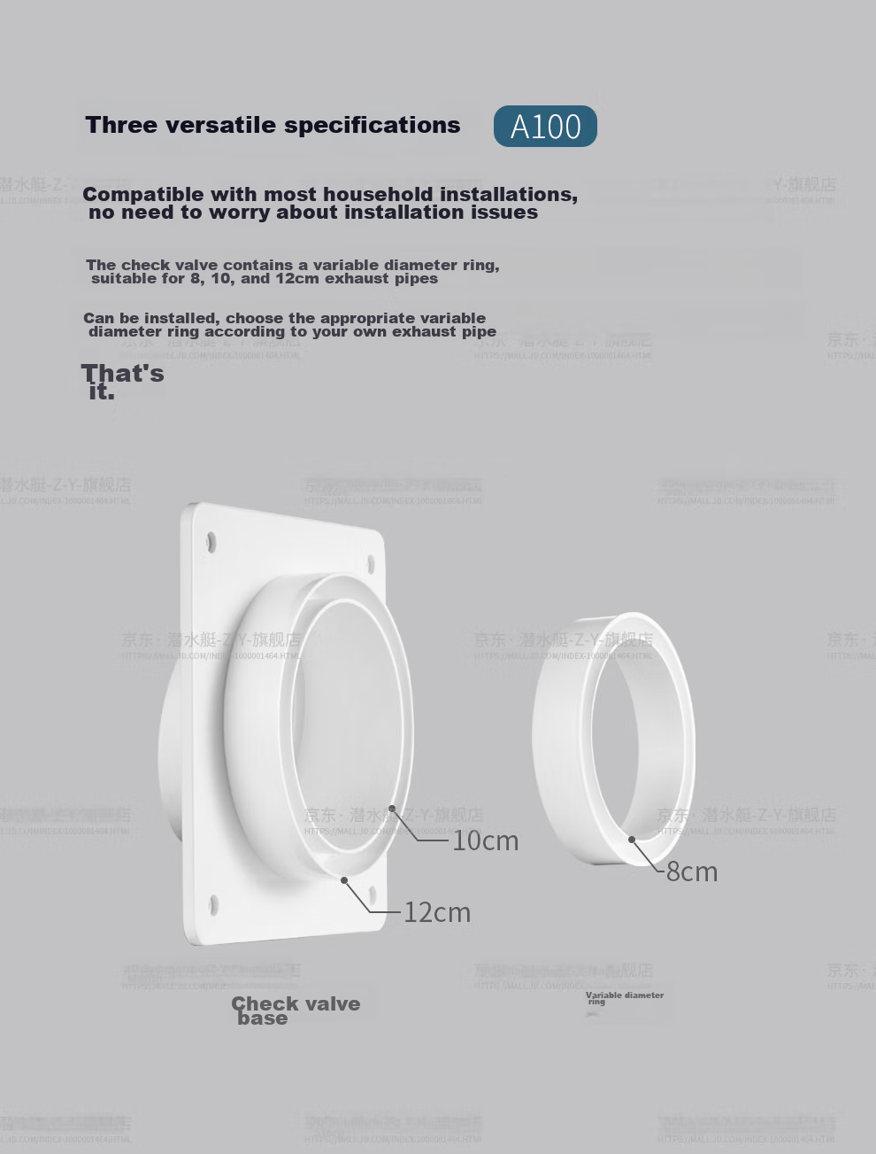 Submarine Kitchen And Bathroom Check Valve Classic Anti-Odor Valve Exhaust Fan Backflow Prevention Valve Smoke Protection, One Kitchen Two Bathrooms Set 18