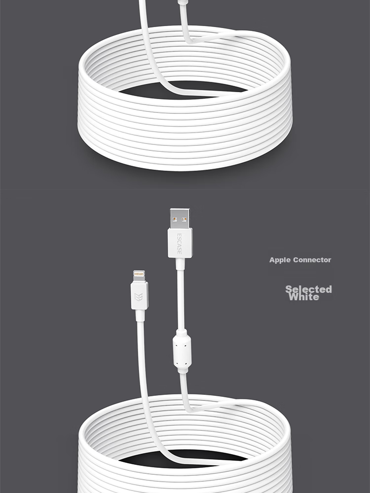 ESCASE Type-C Data Cable, 3 Meters Long, Fast Charging Extension, 2.1A Charger Cable, Suitable for Tablets, Fast Charging for Honor X60, Huawei Nova 13, Redmi Note 14 Pro, Anti-Interference Ci9 White 21