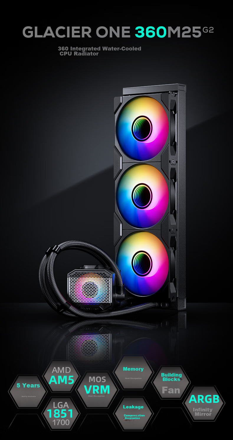 PHANTEKS Ice Spirit M25 White 360 V3 All-In CPU Liquid Cooler (Pre-Installed 3 ARGB Fans, Infinite Mirror, Simplified Cable Management, All-Metal Mounting Brackets) 2