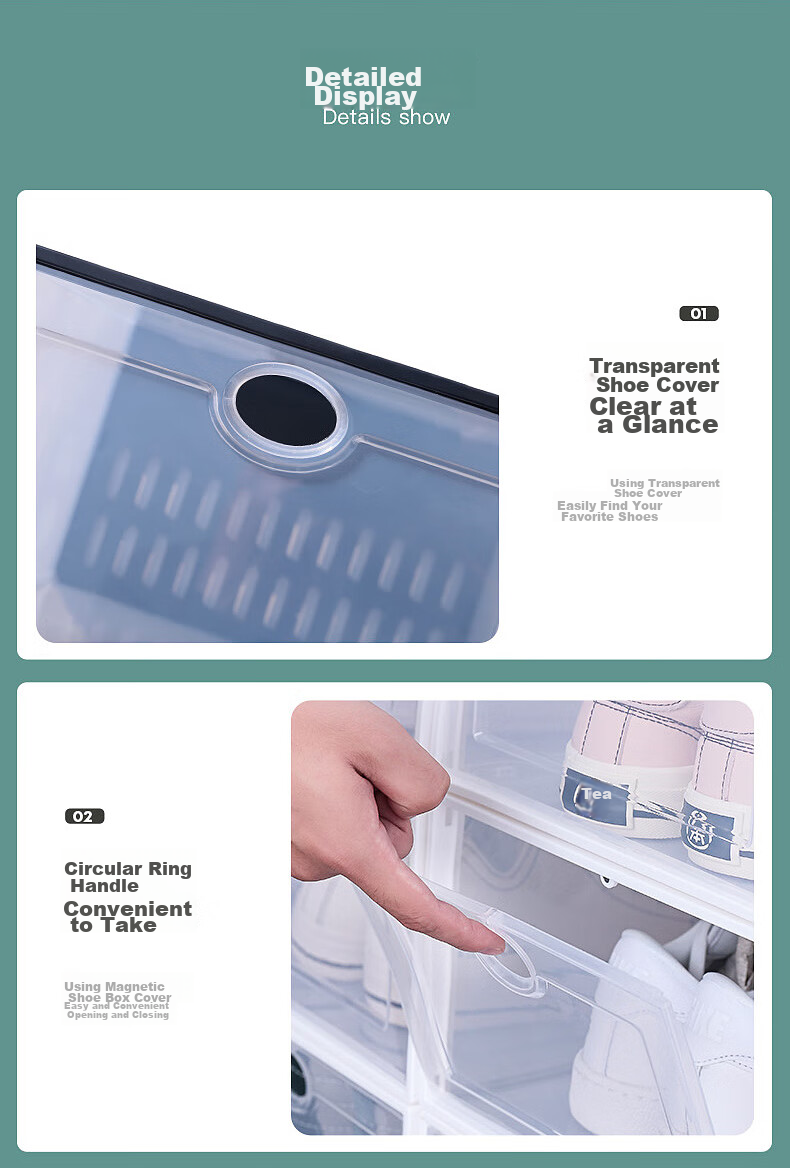 Baicaoyuan Thickened Shoe Box, Transparent Drawer-Style Shoe Storage Box, Shoe Cabinet Storage Box, Simple Shoe Rack, White, 16 Pieces 16