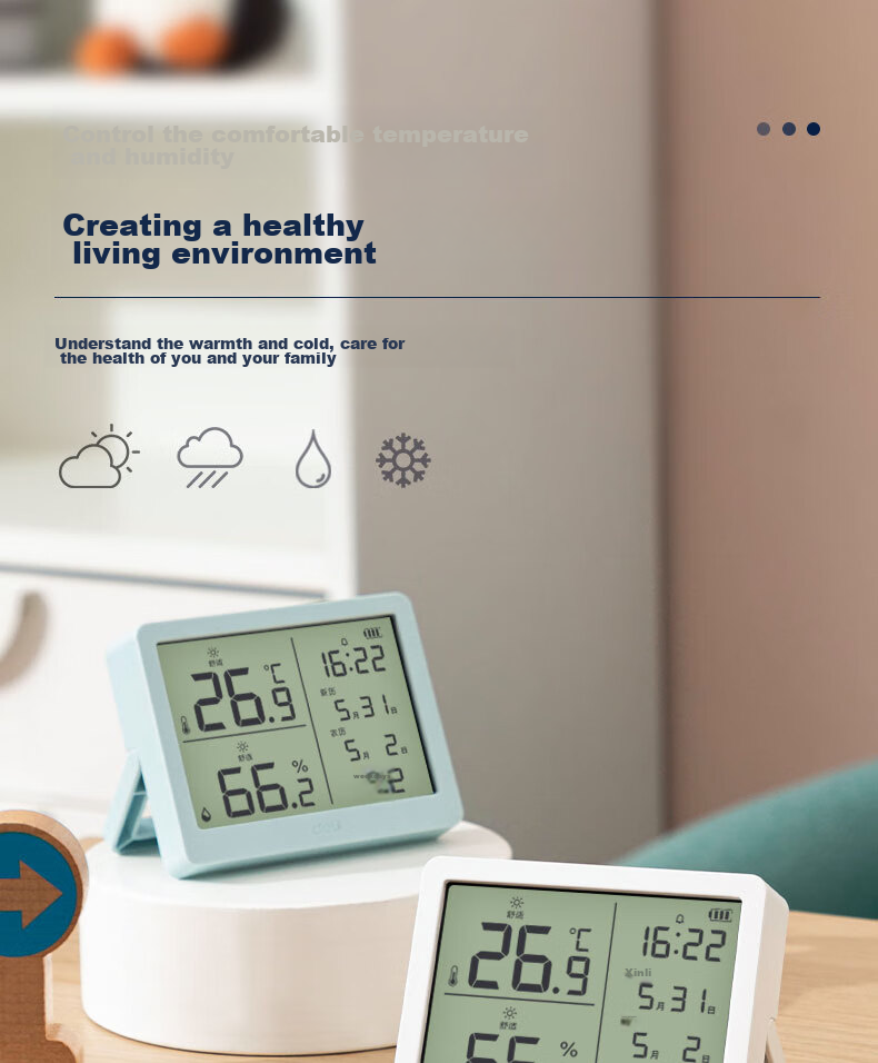 Deli Indoor Temperature And Humidity Meter, LCD Electronic Thermometer And Hygrometer, Gift for Elderly And Children, Birthday Present with Alarm Function, Baby Room Office Supplies, White LE503-WH 1