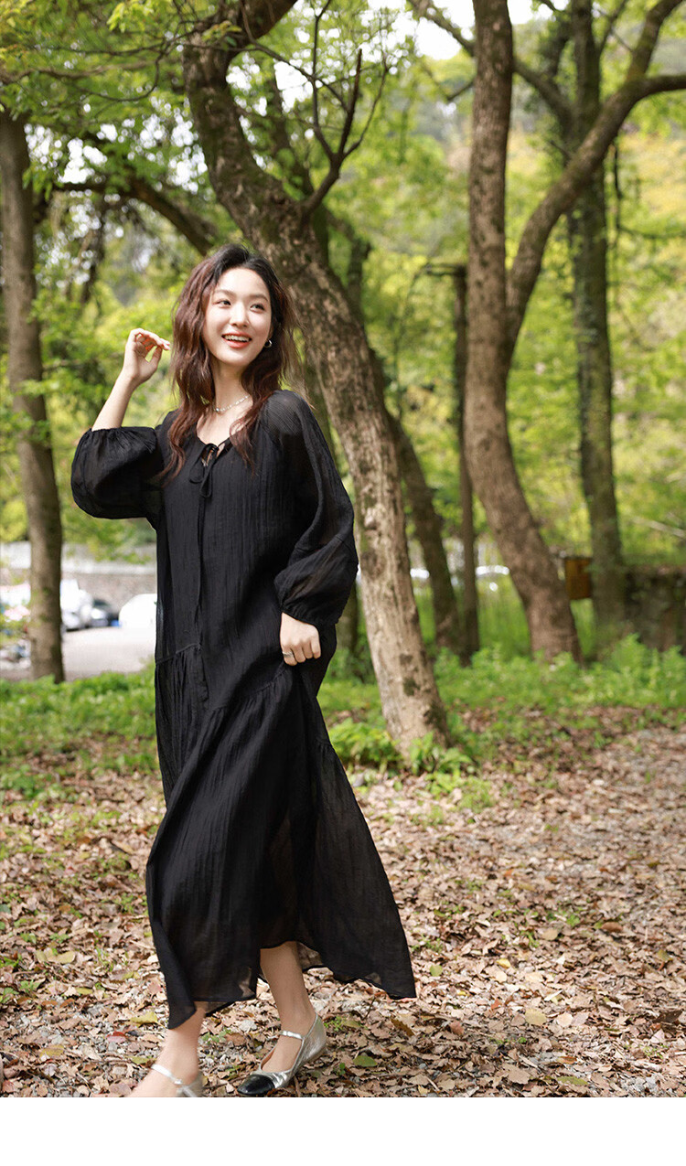 Dme [French-Style Dress] Romantic Elegant Fair-Complexion Easy Vacation Style Wrinkled Textured Dress for Wome 14