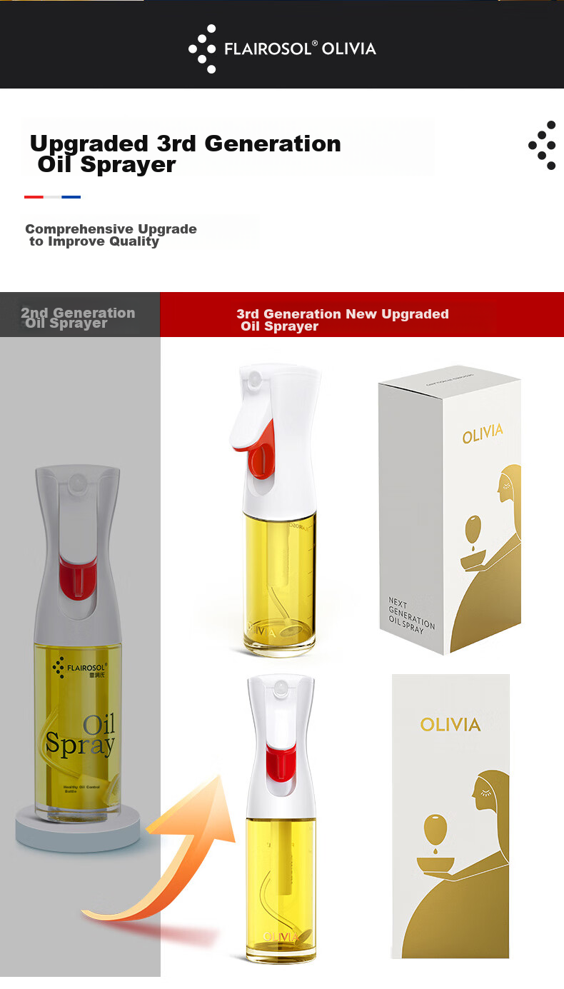 FLAIROSOL Spray Bottle, Dutch Patent Atomizing Oil Sprayer, Air Fryer Household Kitchen Oil Control Spray Bottle, Olive Oil Bottle 2