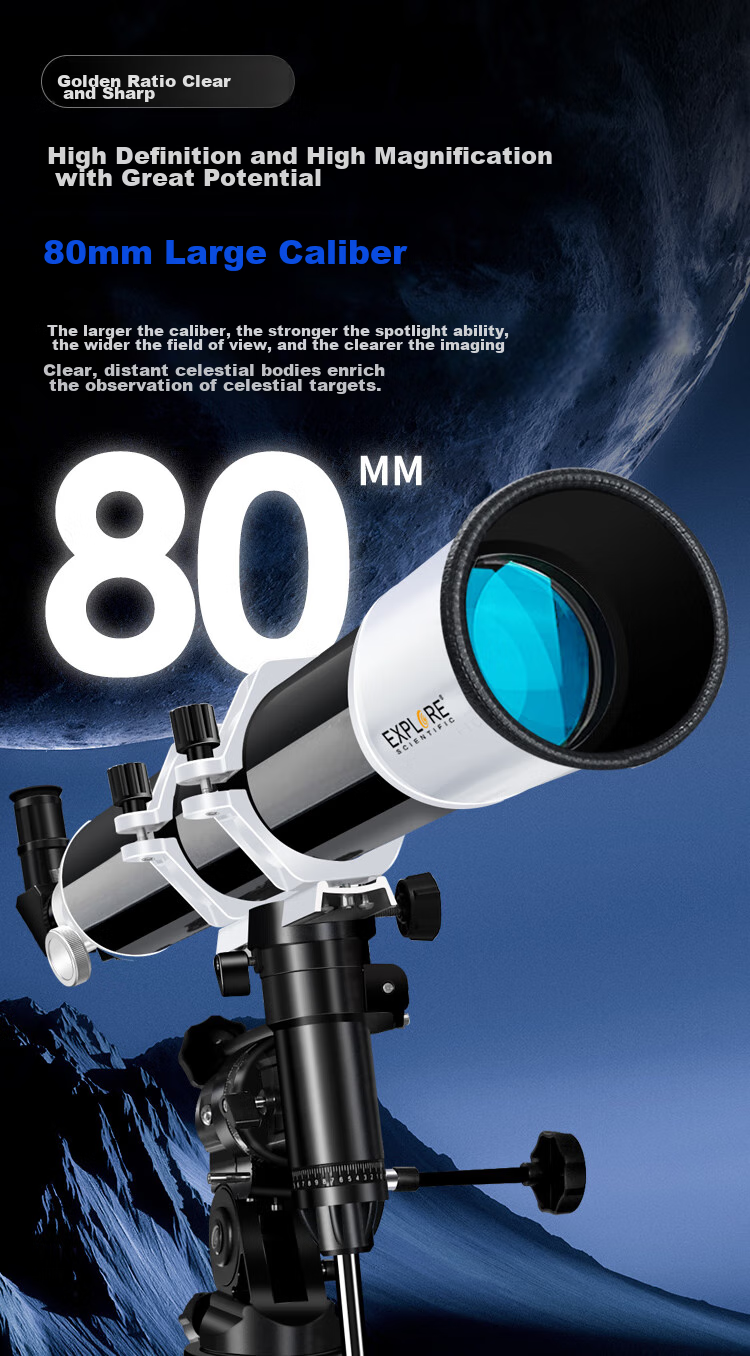 EXPLORE SCIENTIFIC 80EQ3 Astronomy Telescope Large Aperture Professional High-Definition High-Power Stargazing Kids Gift 13
