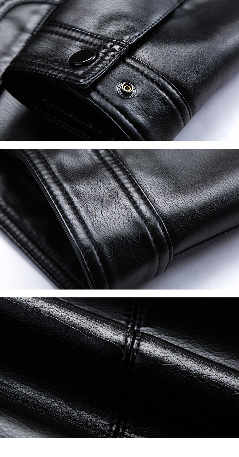KAISER Leather Jacket for Men, Stand-Up Collar PU Leather Coat, Autumn And Winter Middle-Aged Motorcycle Single Leather Jacket KS81375 11