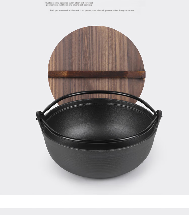Telssida Japanese Cast Iron Sukiyaki Pot, Uncoated Thickened Non-Stick Raw Iron Soup Pot, Stew Pot, Meat Stewing Pot, Outdoor Cooking Hot Pot 3