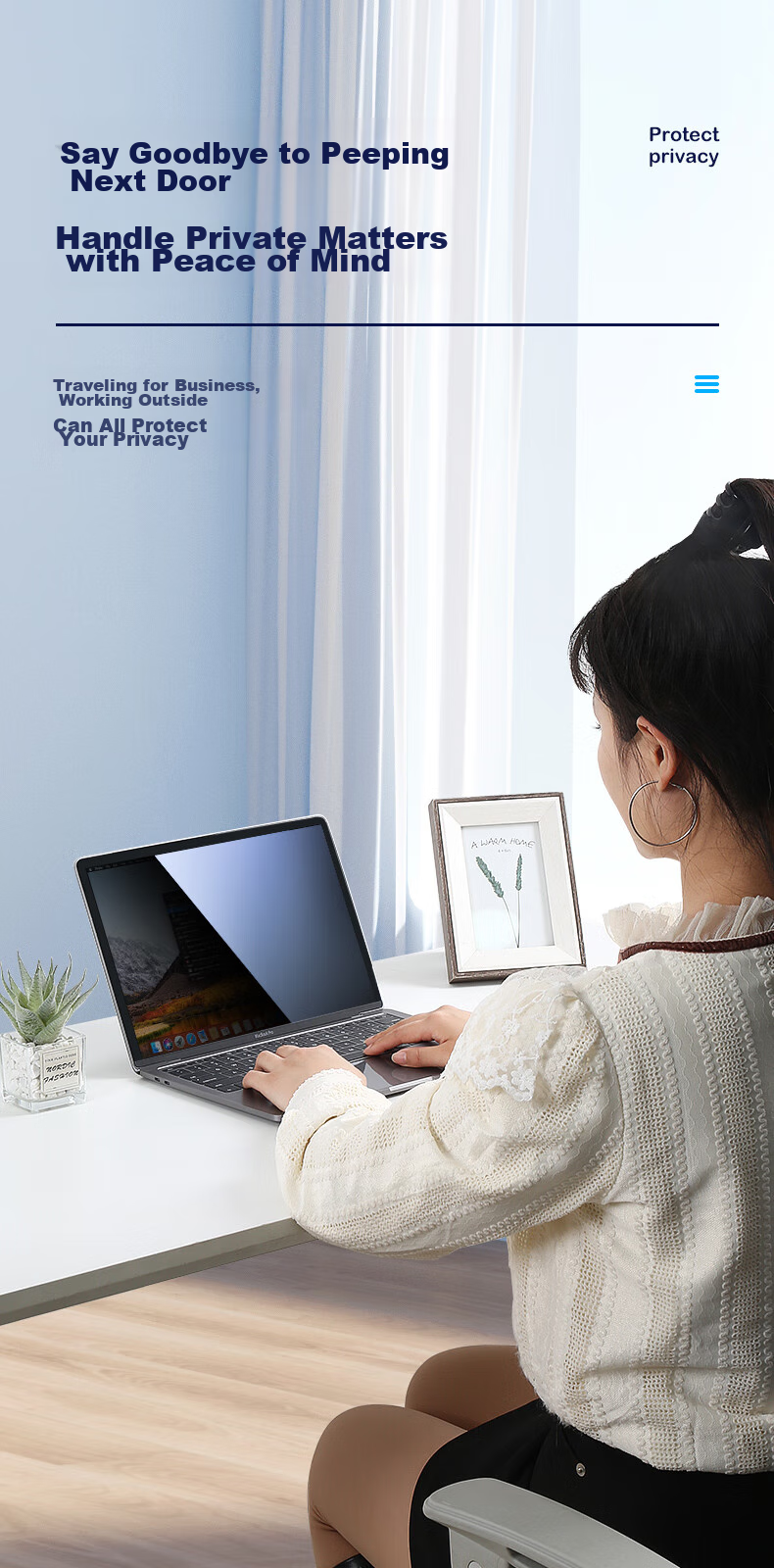 BIAZE Anti-Glare Screen Protector for Laptops, Monitor Privacy Filter, Universal Protective Film for Desktop Computers, Privacy Protection Film 13.3 Inches (16:10) 10