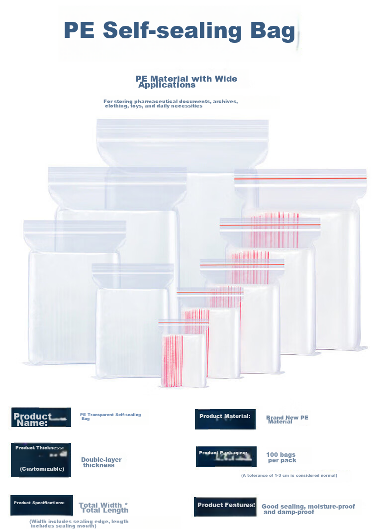 Gongbaili No. 5 Self-Sealing Bags, Sample Retention Bags, Plastic Bags, Sealing Bags, Food-Grade Sample Bags, Sealing Bags, Thickened Laboratory Packaging Bags, 10*15cm, 8 Mil Thickness, 5 Packs/500 Pieces in Total 1