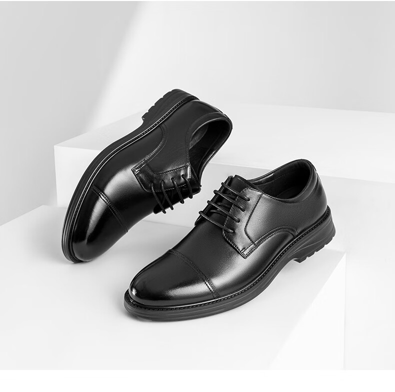 Aokang Business Formal Commuter Derby Shoes, Cowhide Comfortable Three-Joint Leather Shoes for Men, Black, Size 44 11