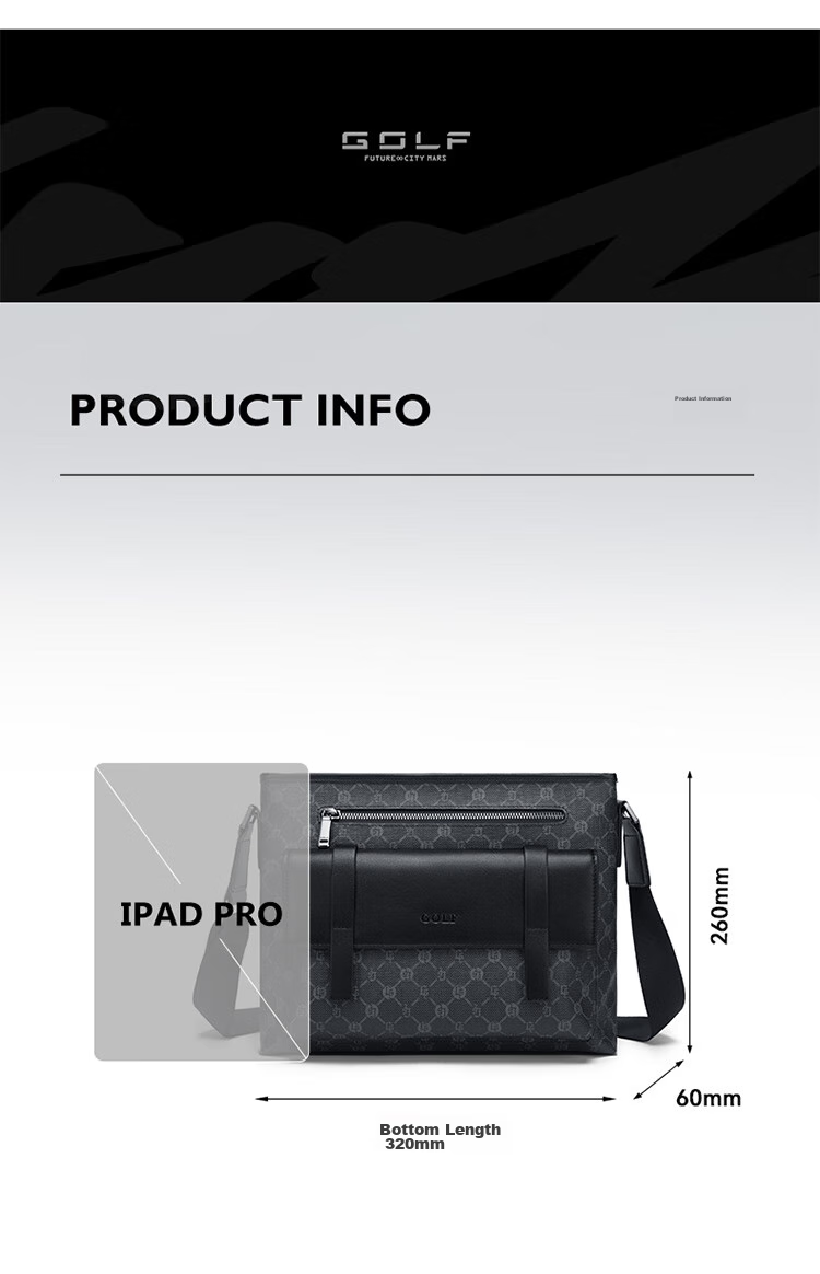 GOLF Shoulder Bag, Men's Crossbody Bag, Large Capacity IPad Pro Phone Bag, Water-Resistant Business Commuter Bag for Me 10