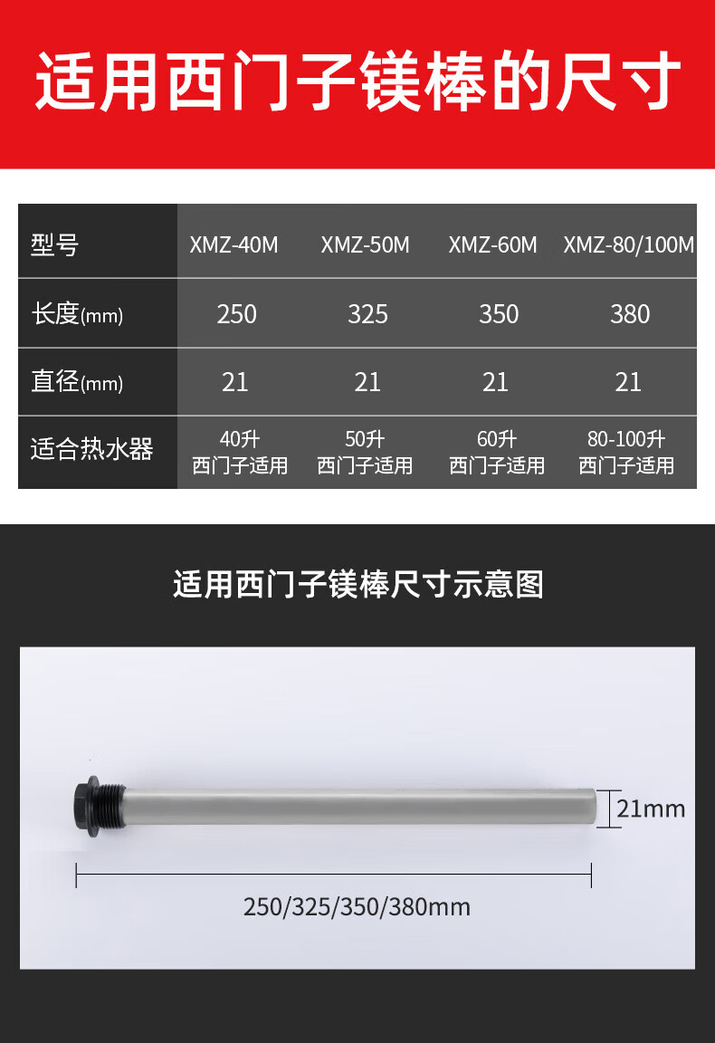 Beishi Magnesium Rod for Midea Electric Water Heater, Household Hot Water Heater Magnesium Rod, 40L/50/60/65/80/100L Capacity, Drainage And Scale Removal Anode Rod, 60L + 1-Inch Electroplated Cap 3