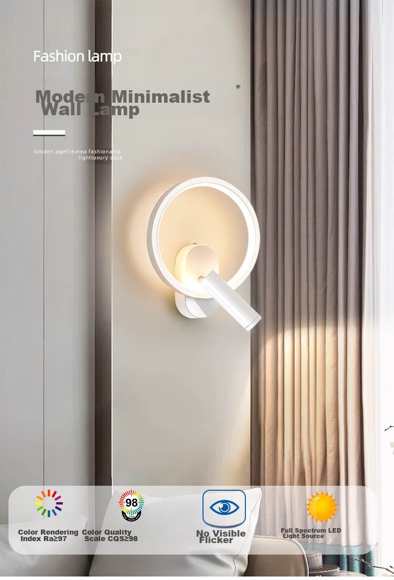 Dengling Wall Lamp, Full Spectrum Eye Protection LED, Bedroom Bedside Reading Light, Rotating with Spotlight, Modern Minimalist Lighting Fixture 1