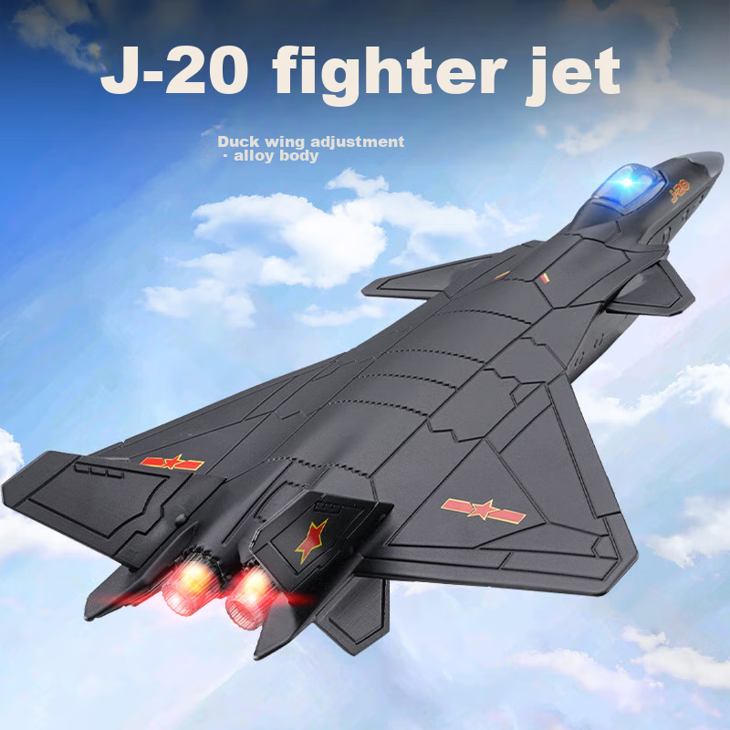 Yixuanwanju J-20 Fighter Jet Model Alloy Realistic Military Combat Aircraft Model Aviation Model Airplane Ornament Children's Toy Gift 1
