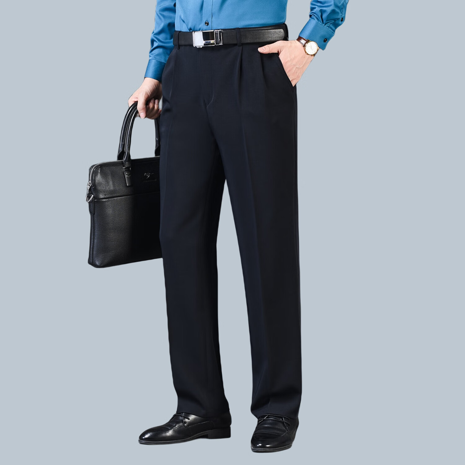 Ayoupang Summer Business Plus Size Rhinoceros Pleated Dress Pants Loose-Fitting Middle-Aged And Elderly Wrinkle-Free Casual Trousers Black Thin Style Size 52/3 Length 6