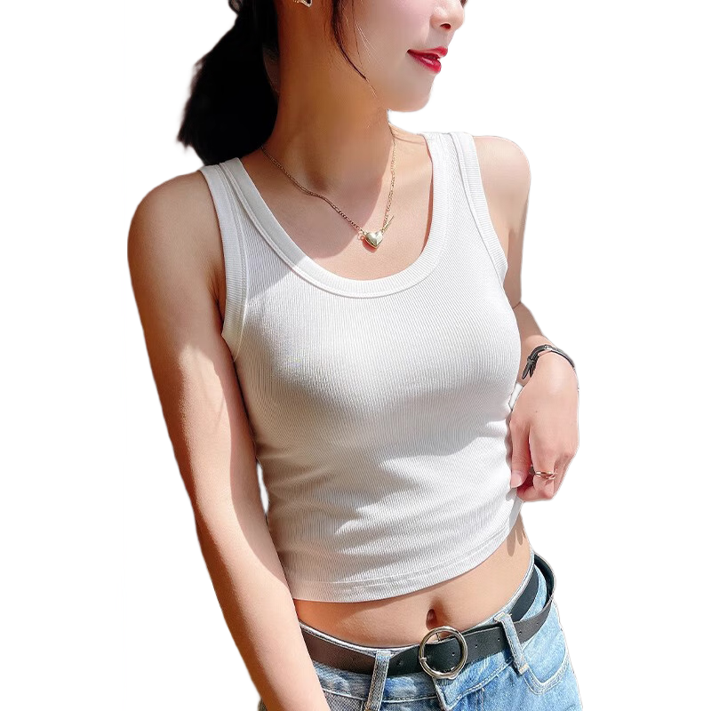 LangSha Women's Camisole Tank Top with Built-In Bra Pads, Slim-Fit Undershirt, Suitable for Layering Or Wearing Alone, Sports High-Elastic Ribbed Base Layer