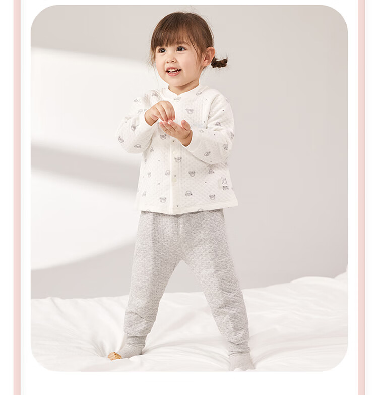 Labi Baby Children's Home Wear Set, Autumn And Winter Boys And Girls Thermal Underwear Set, Shoulder Opening Pink, Size 100 15