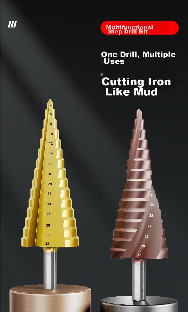 HUHAO Pagoda Drill Bit High Hardness Iron Plate Stainless Steel Metal Hole Opener Drilling Cone-Shaped Step Drill Bit Hole Opener Hole Enlarger 1