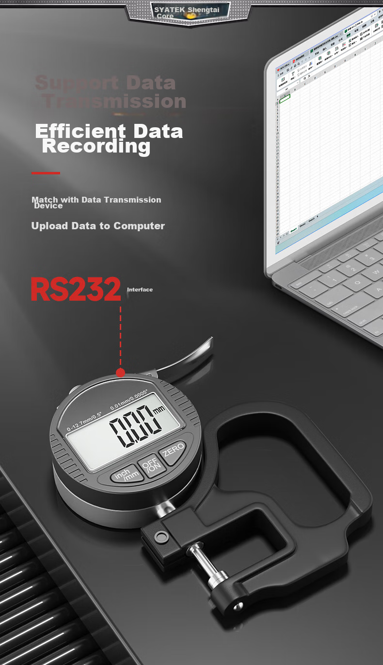 SYNTEK Micrometer Thickness Gauge High-Precision Digital Thickness Meter 0-20mm Flat Head 0.001mm Resolution 8