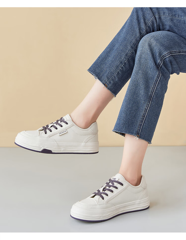 ZHR White Sneakers for Women, Trendy And Versatile Casual Shoes, Low-Top Round Toe Thick-Soled Comfortable Women's Shoes AT128 Beige 37 14