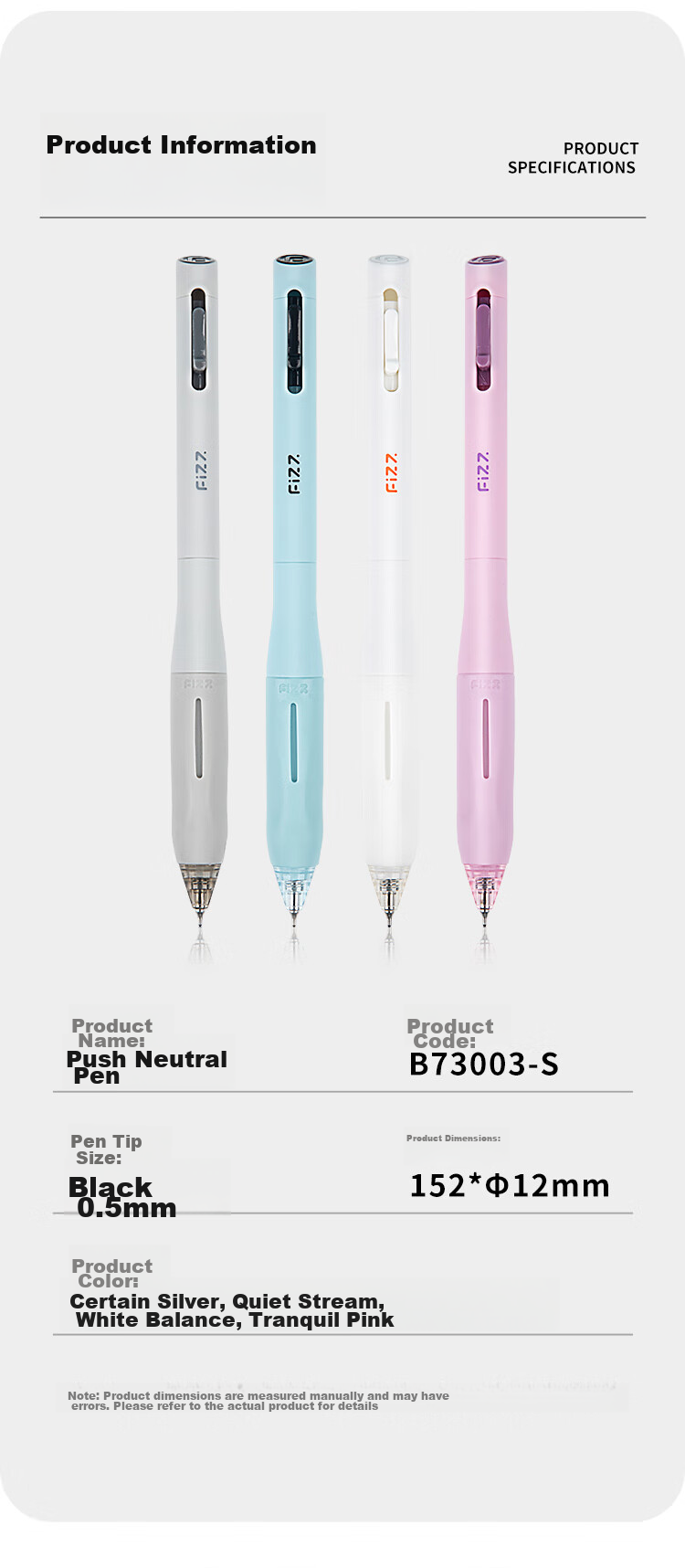 Fizz Quick-Drying Retractable Gel Pen, Stylish Design, 0.5mm Low Center of Gravity, Double Steel Ball CS Tip, Large Capacity Office Signing Pen, Back-To Exam Pen, 4-Pack B73003 9