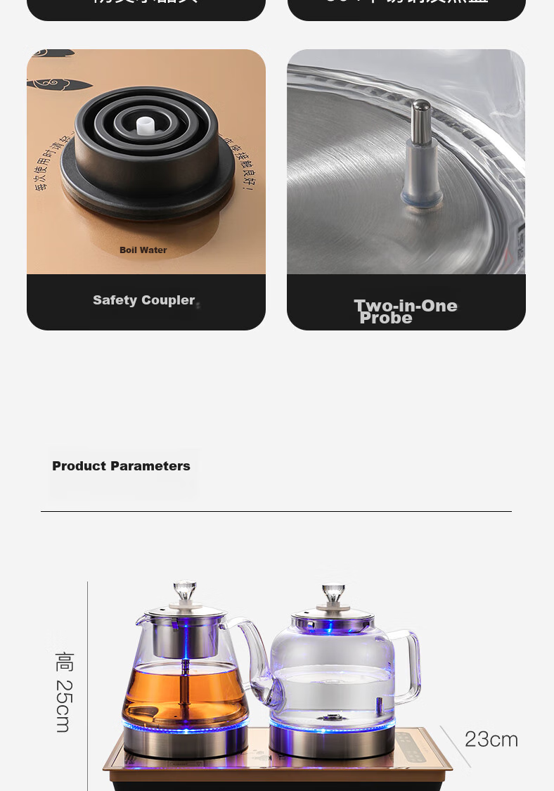 Biooner 37x23 Fully Automatic Electric Kettle with Water Inlet, Home And Office Tea Station All-In Machine, Tea Table, Coffee Table, Built-In Tea Set, Black Steaming Tea Model 20