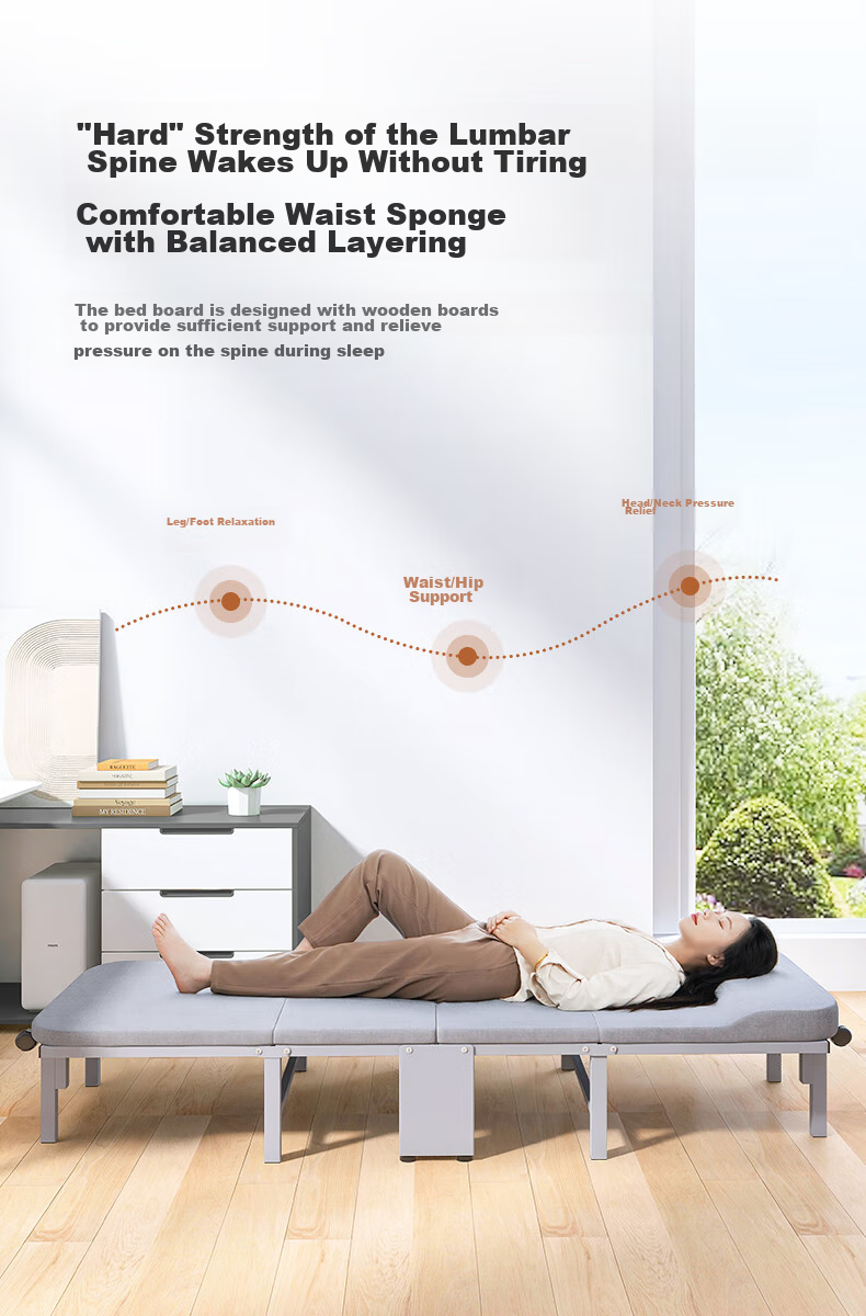 Restar Folding Bed, Single Office Nap Bed, Accompanying Care Bed, Simple Bed for Short Naps, Four-Fold Bed, 80cm 2