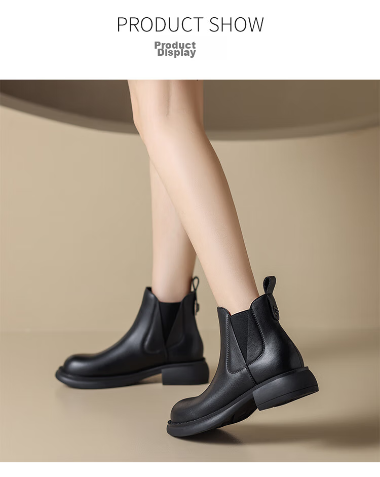 ZHR Women's Short Boots, Autumn And Winter Retro Genuine Leather Commuter Boots for Women, Comfortable Slip-On Chelsea Boots, EH18, Black, Size 37 9