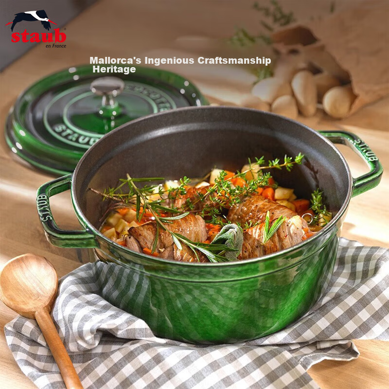 Staub French Imported Enamel Cast Iron Pot, Lulugu Green, 24cm Soup Pot, Cooking Pot, 40509-356