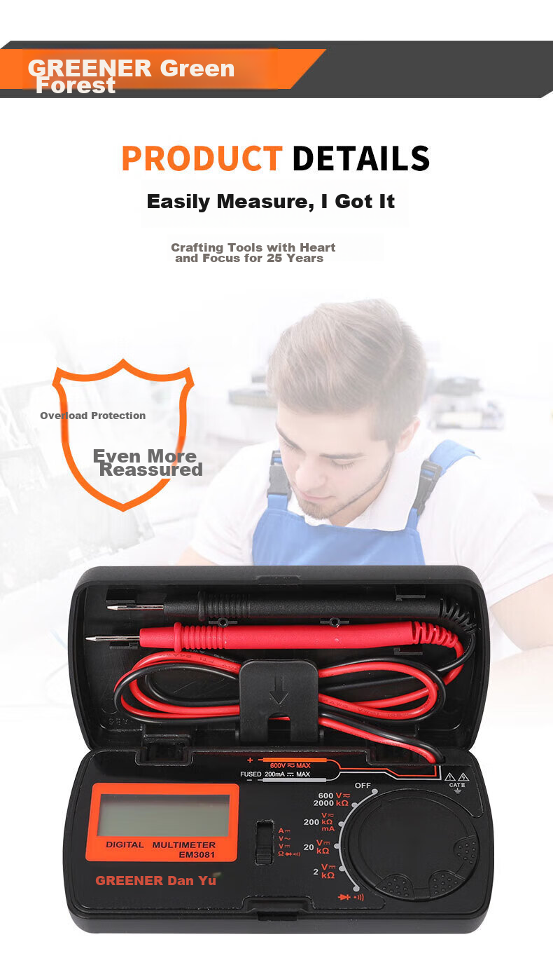 GREENER Multimeter, Digital High-Precision Fully Automatic Intelligent Small Portable Mini Repair Electrician Meter Capacitance Meter 7