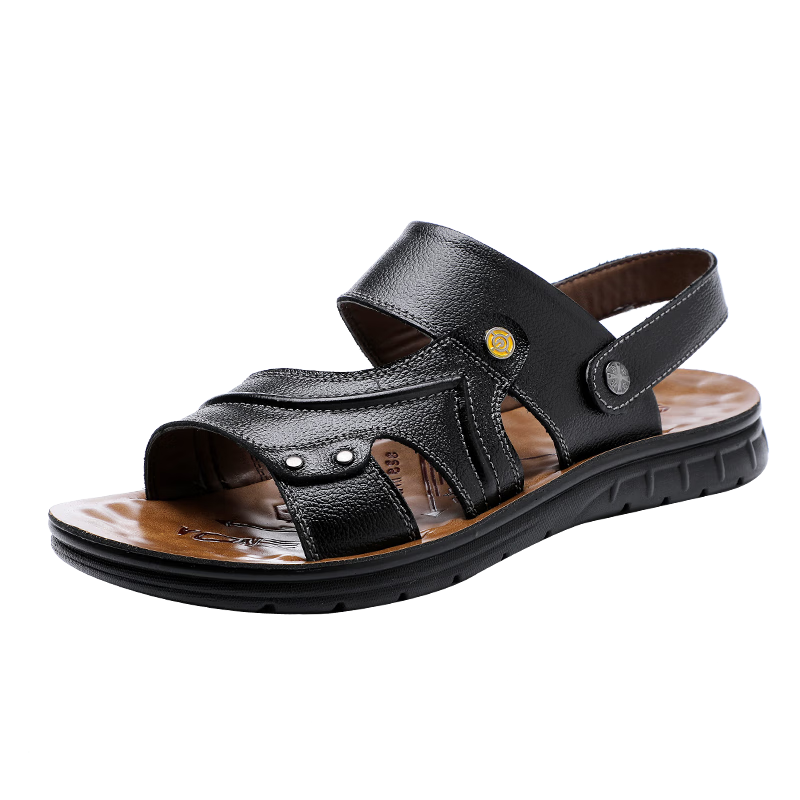 CARTELO Genuine Leather Sandals for Men, Breathable Top-Grain Leather Beach Shoes, Men's Outdoor Dual-Use Sandals And Slippers 9252 Black 39