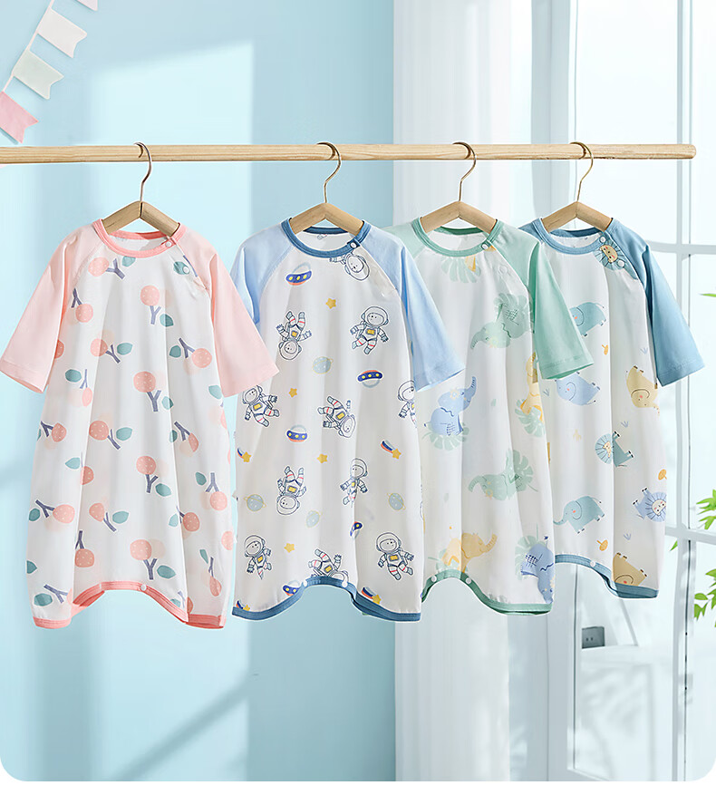 Beitaisi Baby Sleeping Bag, Summer Thin Style, Children's Cotton Nightgown, Home Air Conditioning Anti-Kick Blanket, Integrated Pajamas, Bella, Size 73 6
