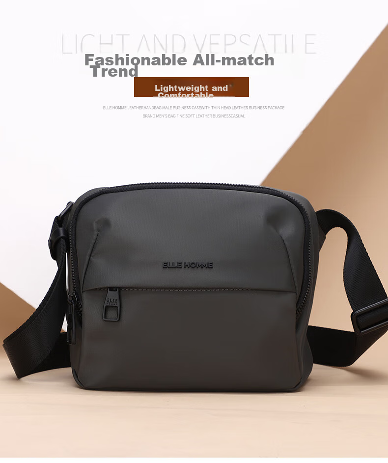 ELLE HOMME Men's Shoulder Bag, Trendy Lightweight Canvas Crossbody Bag, Water-Resistant Casual Phone Bag for Men, Travel Bag in Gray 1