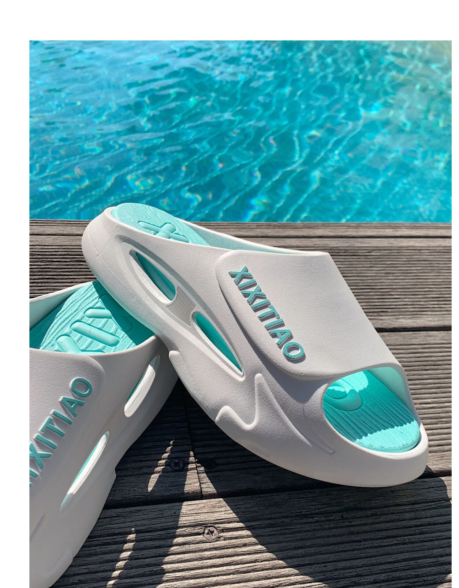 XIXITIAO Summer Trendy Fashion Slippers for Women And Men, Indoor Outdoor Wear, Sports Non-Slip Soft Sole Sandals, Lake Blue, Size 44-45 20