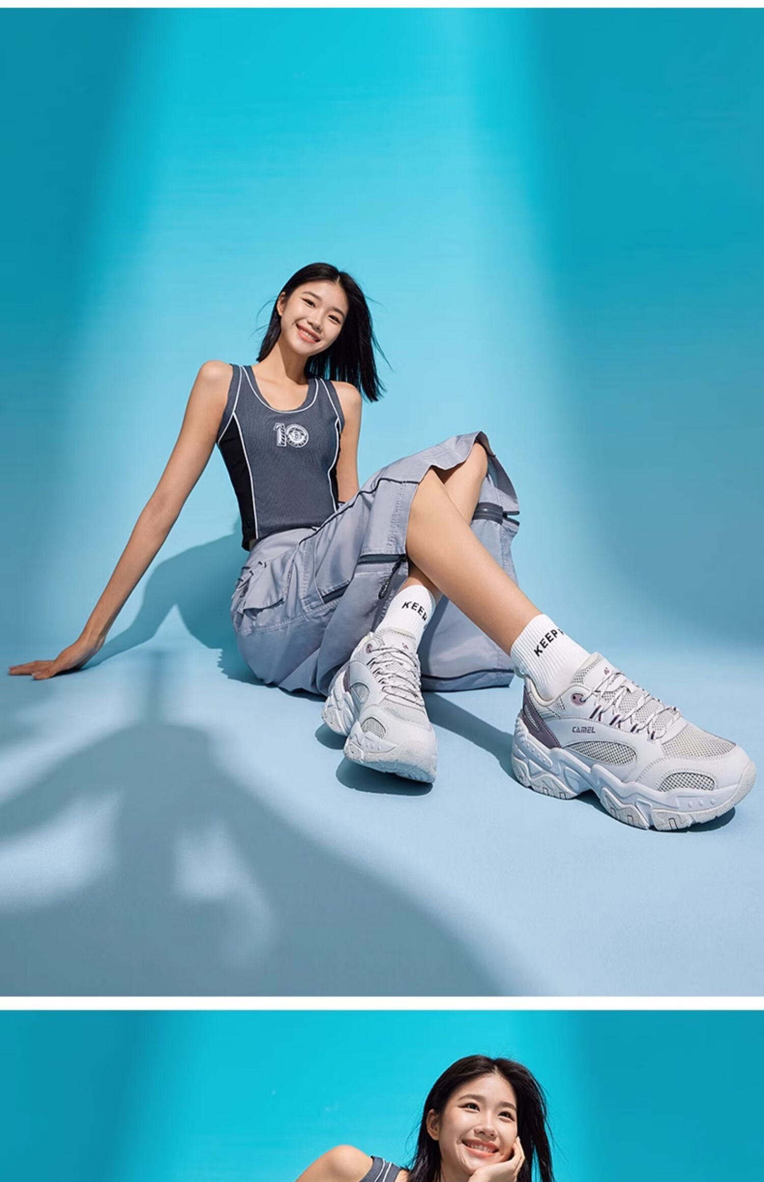 CAMEL Retro Chunky Women's Shoes, Platform Heightening Casual Sneakers X24B09L7009, Cream White/blue, Size 37 33
